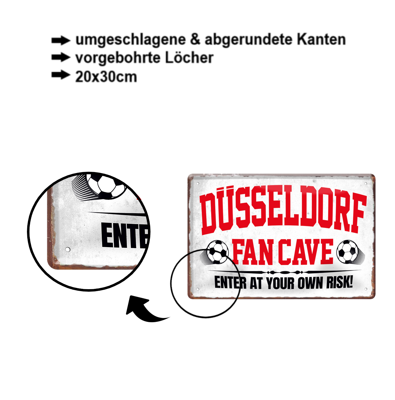 Blechschild ''Düsseldorf Fan Cave'' 20x30cm