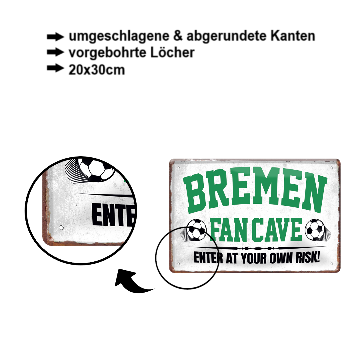 Blechschild ''Bremen Fan Cave'' 20x30cm