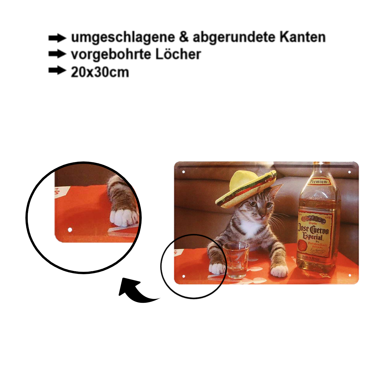 Blechschild ''Katze mit Tequila'' 20x30cm