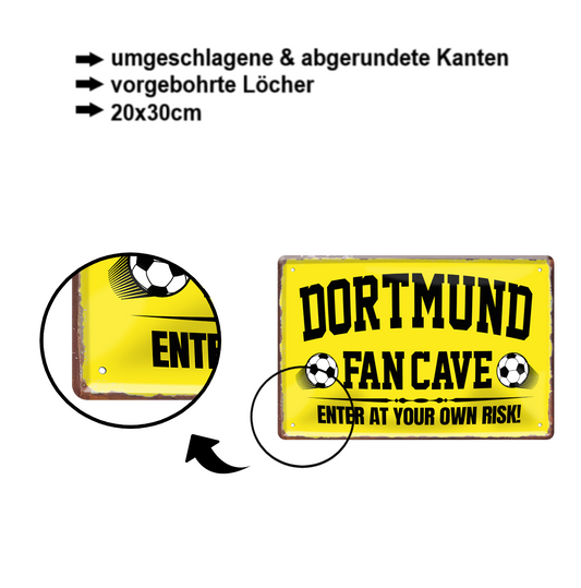 Blechschild ''Dortmund Fan Cave'' 20x30cm