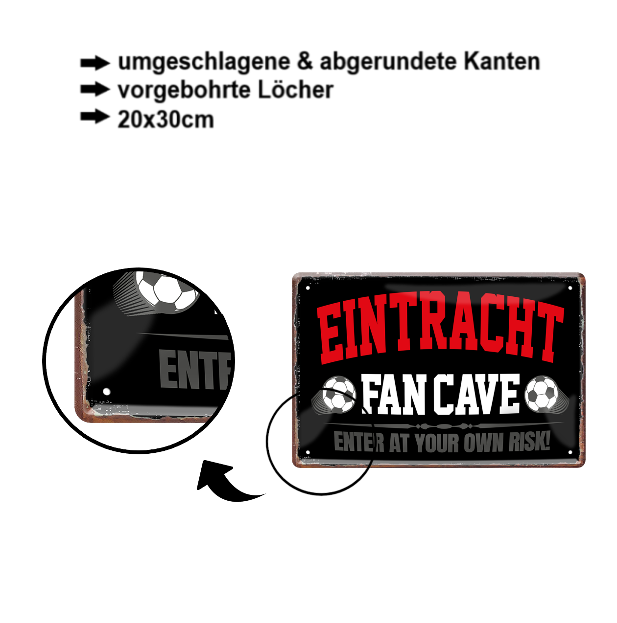 Blechschild ''Eintracht Fan Cave'' 20x30cm