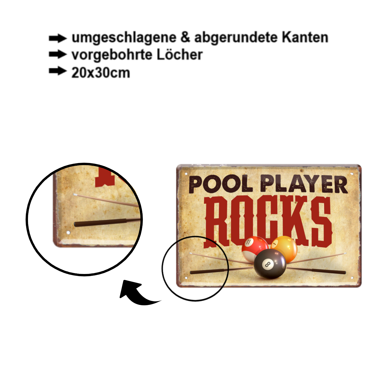 Tin Sign "Pool Player Rocks" 20x30cm