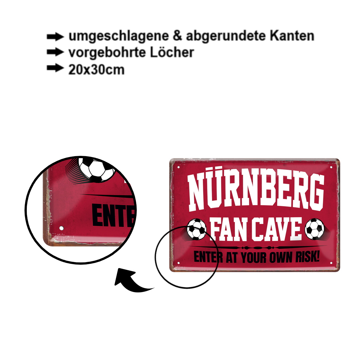 Blechschild ''Nürnberg Fan Cave'' 20x30cm