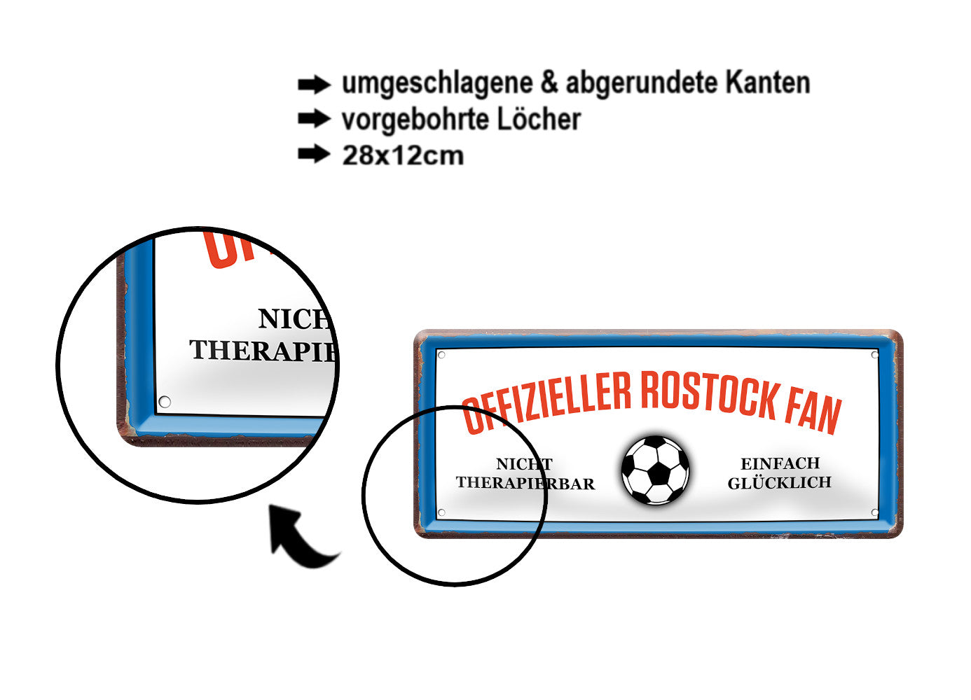 Blechschild ''Offizieller Rostock Fan'' 28x12cm