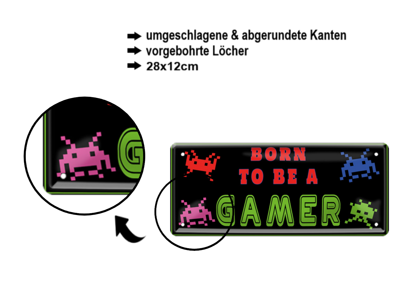 Blechschild ''Born to be a Gamer (groß)'' 28x12cm