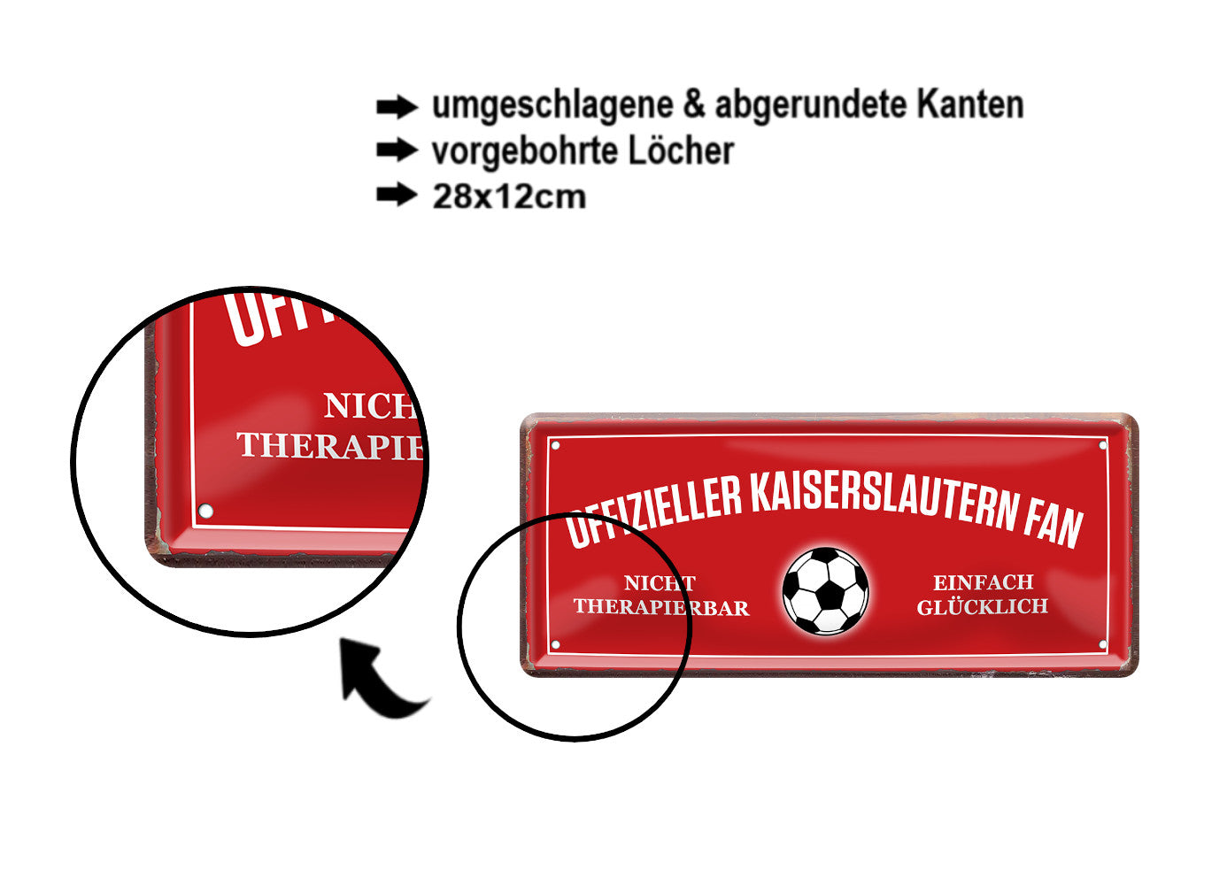 Blechschild ''Offizieller Kaiserslautern Fan'' 28x12cm