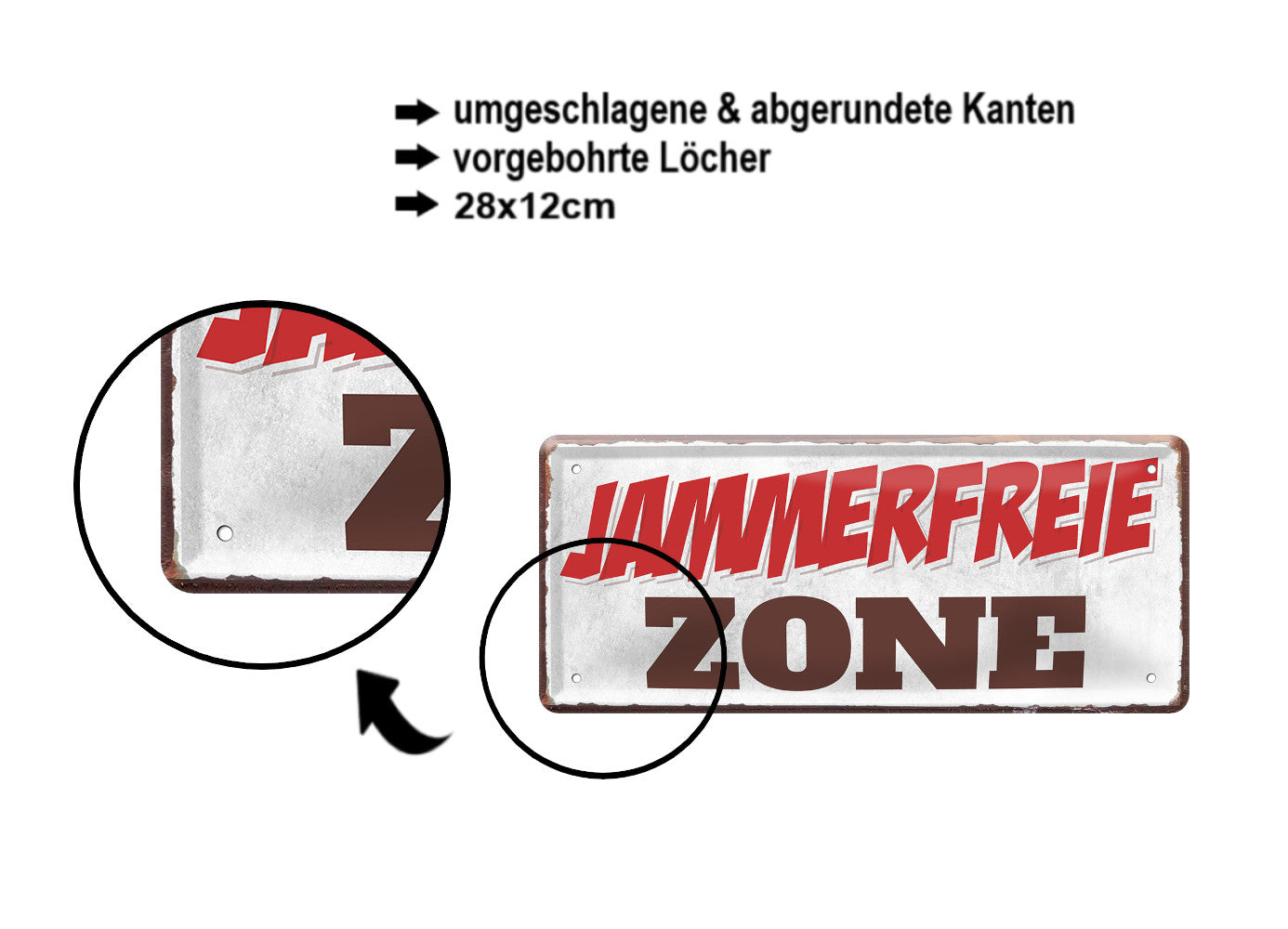 Blechschild ''Jammerfreie Zone (grau)'' 28x12cm