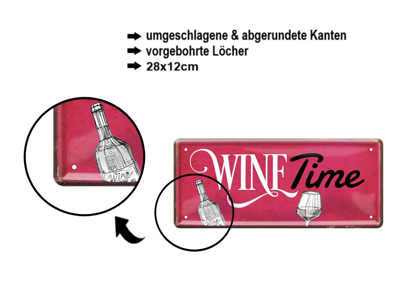 Blechschild ''Wine Time'' 28x12cm