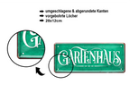 Blechschild ''Gartenhaus (grüner Hintergrund)'' 28x12cm