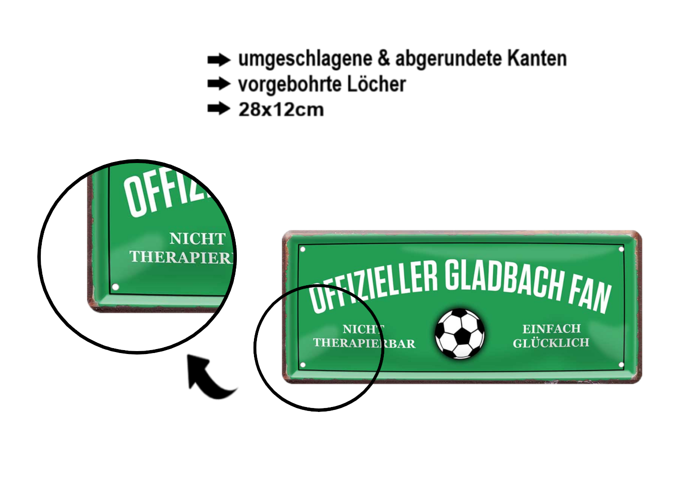 Blechschild ''Offizieller Gladbach Fan'' 28x12cm