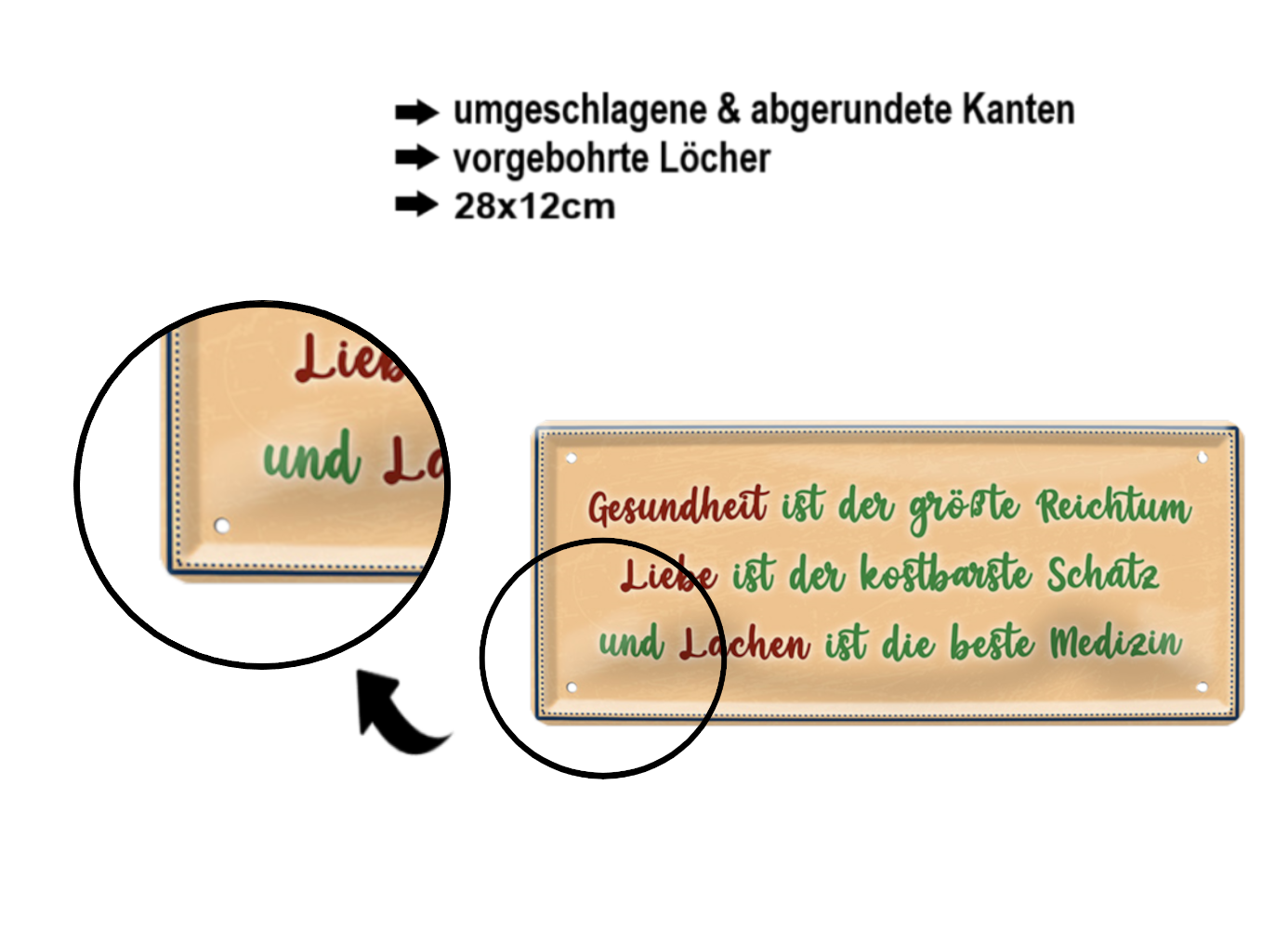 Blechschild ''Gesundheit ist der größte Reichtum'' 28x12cm