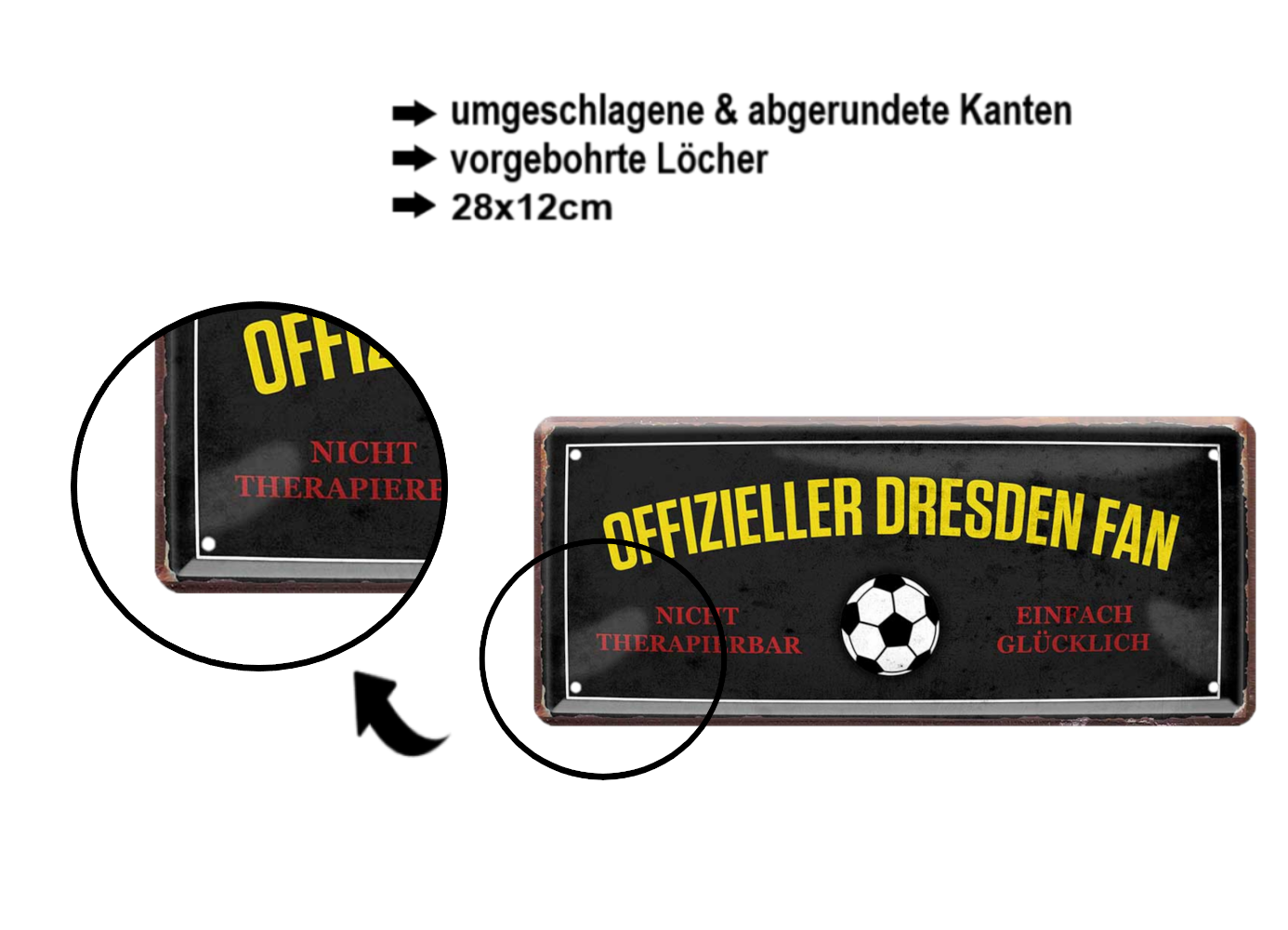 Blechschild ''Offizieller Dresden Fan'' 28x12cm