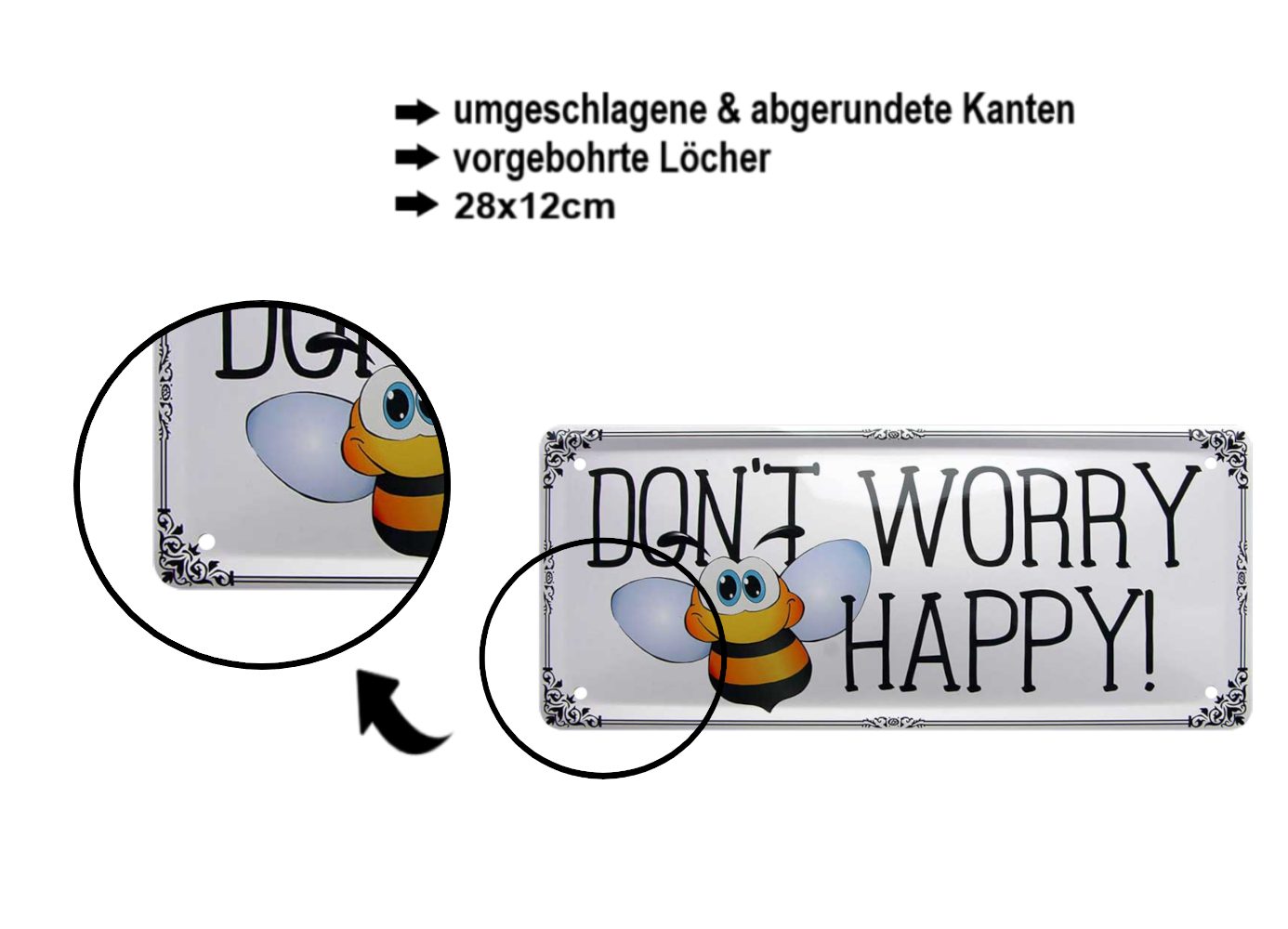 Blechschild ''Don´t worry bee happy'' 28x12cm