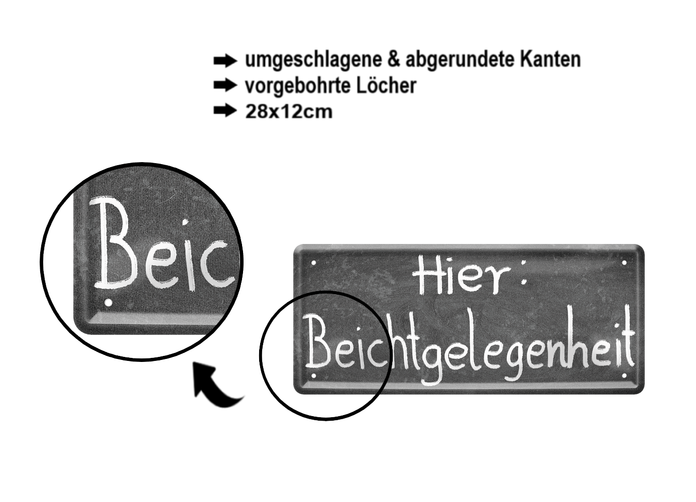 Blechschild ''Hier Beichtgelegenheit'' 28x12cm