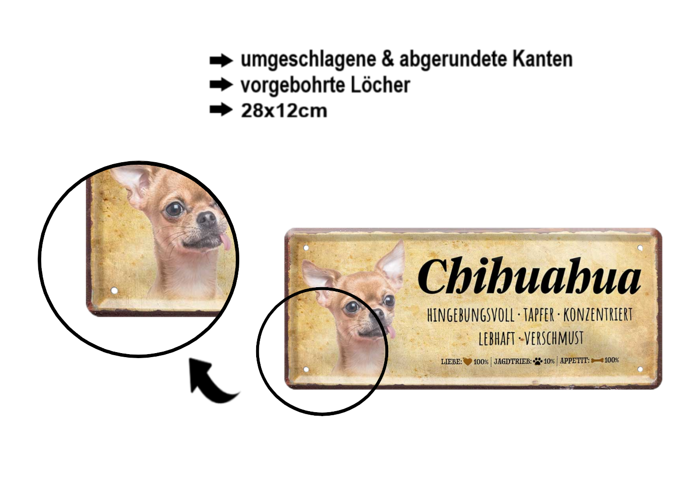 Blechschild ''Chihuahua'' 28x12cm