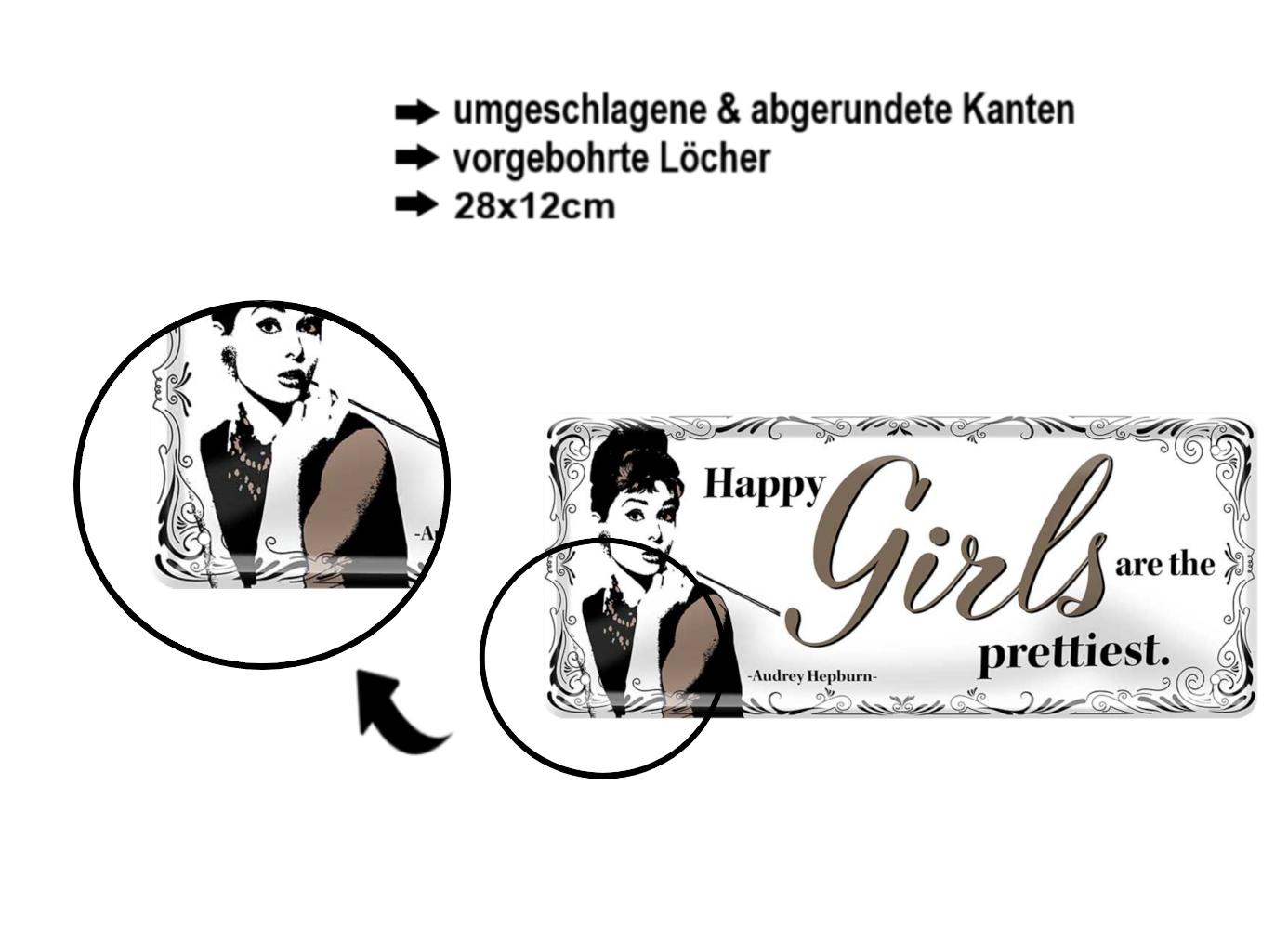 Blechschild ''Happy Girls are the prettiest'' 28x12cm