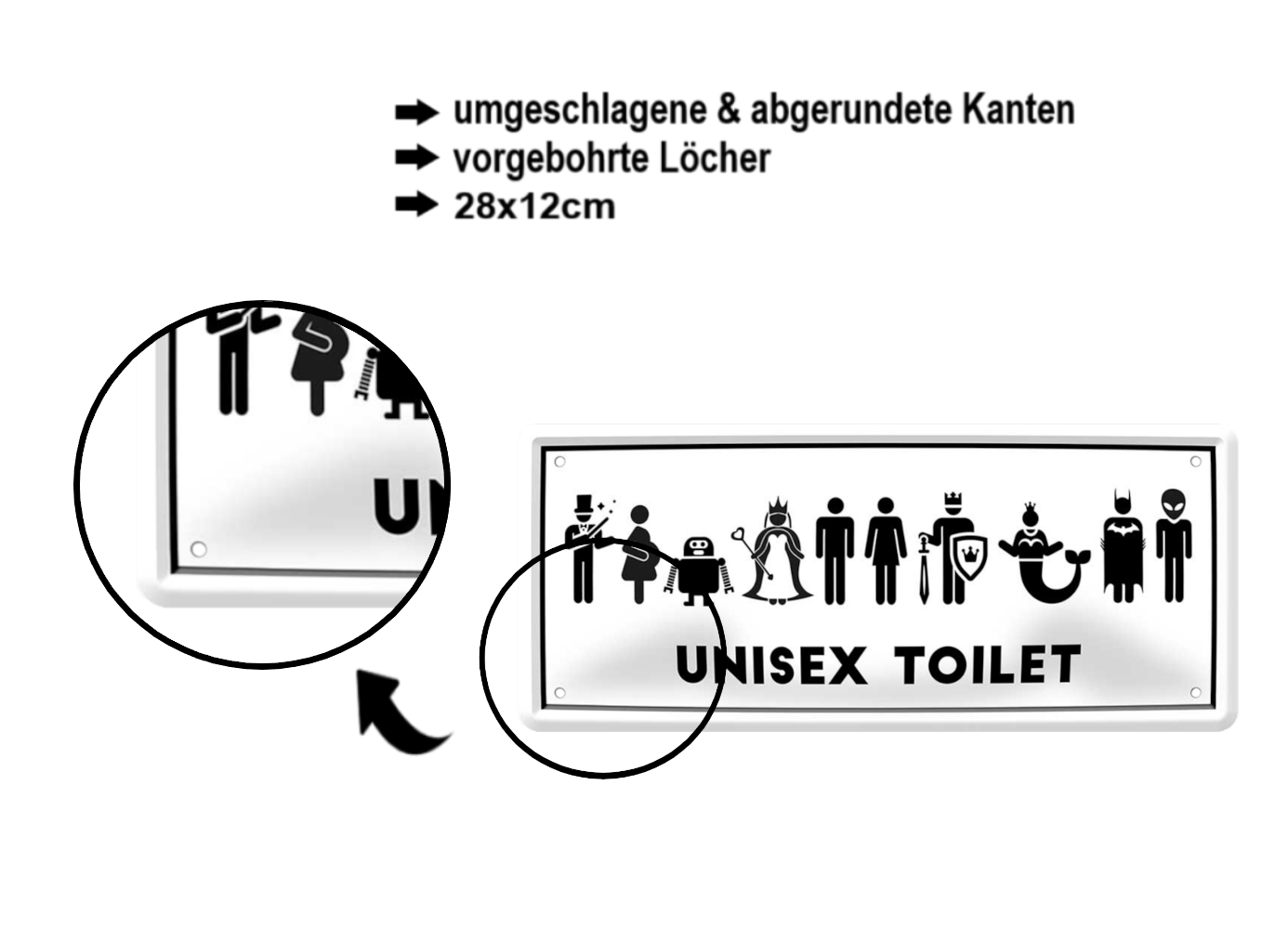 Blechschild ''Unisex Toilet'' 28x12cm