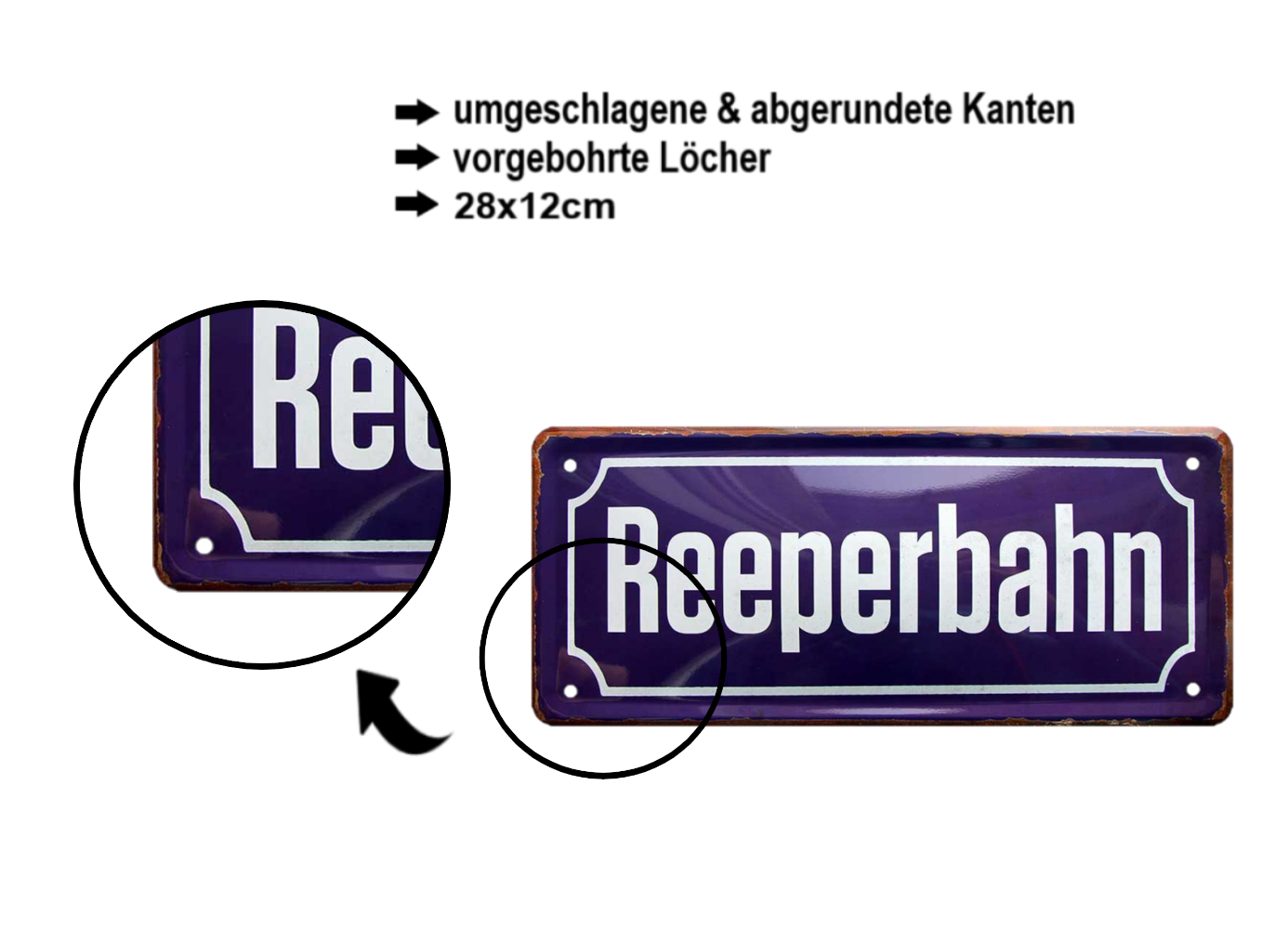Blechschild ''Reeperbahn'' 28x12cm