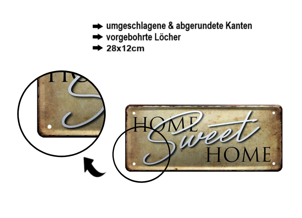 Blechschild ''Home Sweet Home'' 28x12cm