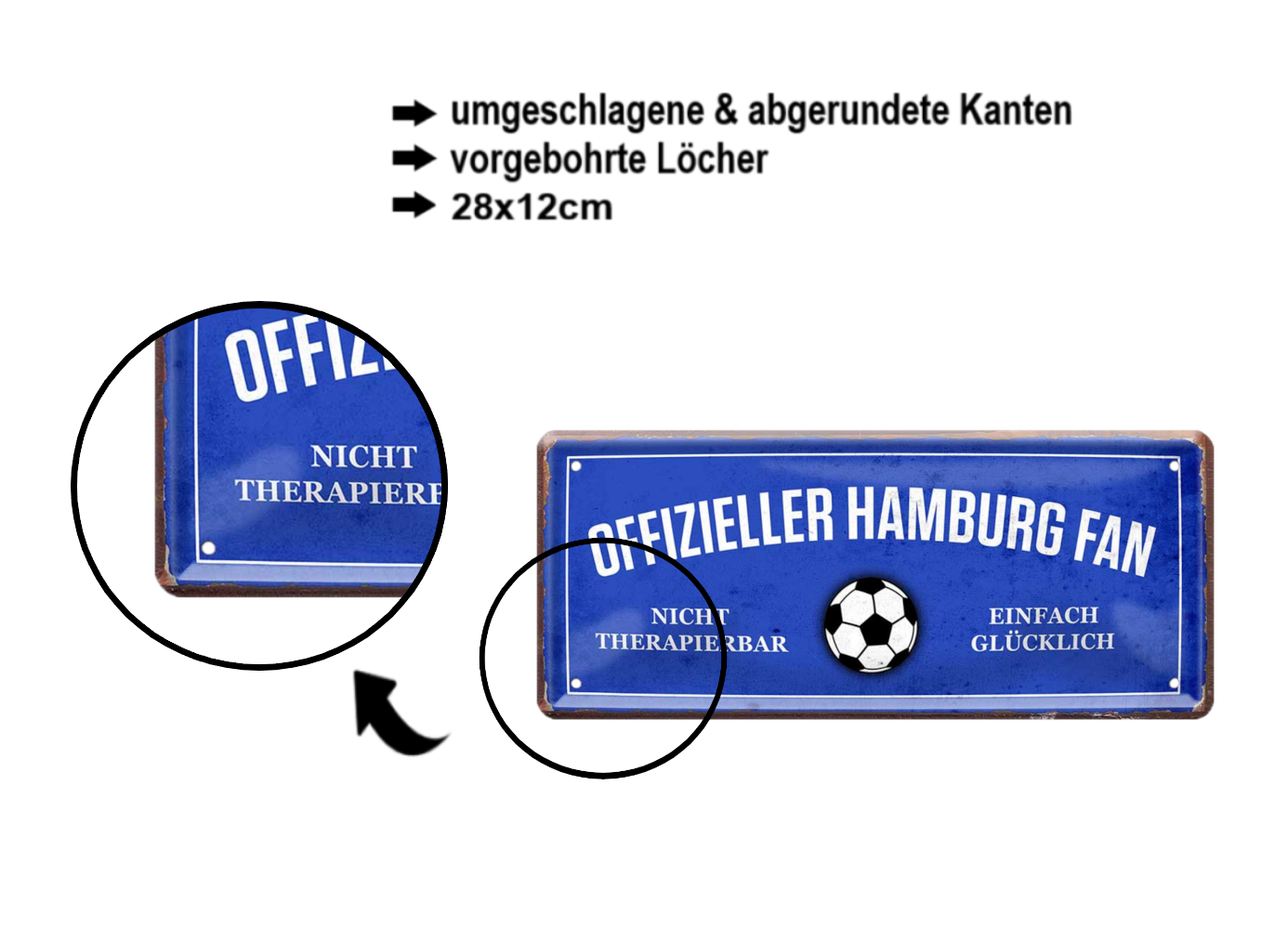 Blechschild ''Offizieller Hamburg Fan'' 28x12cm