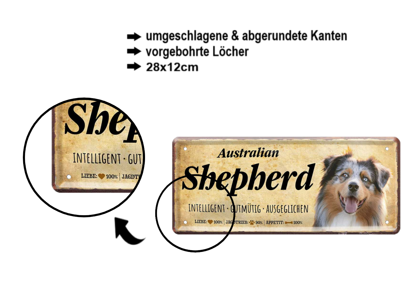 Blechschild ''Australian Shepperd'' 28x12cm