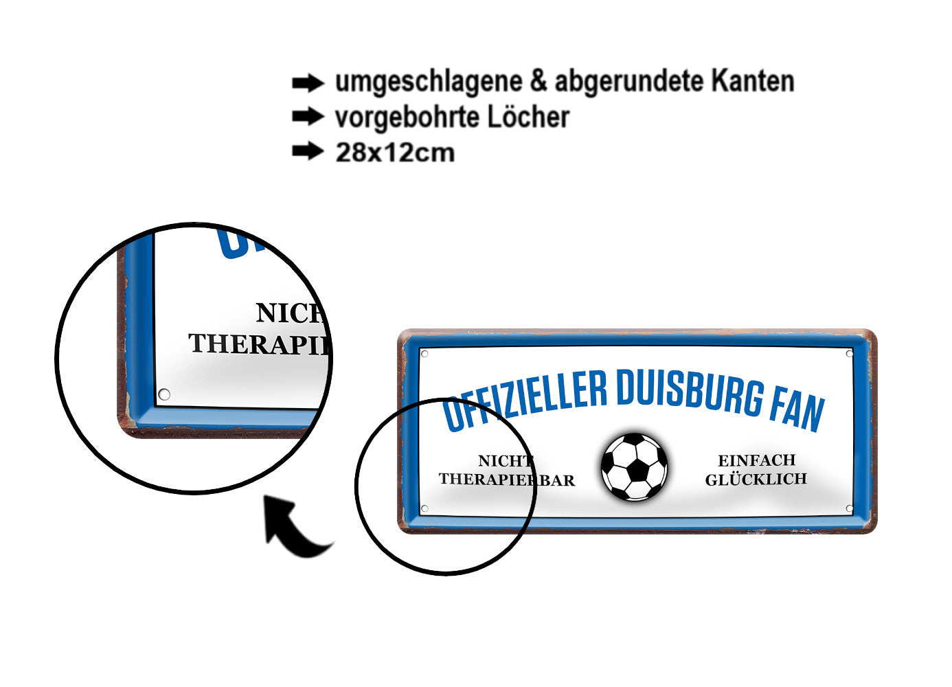 Tin sign "Official Duisburg Fan" 28x12cm