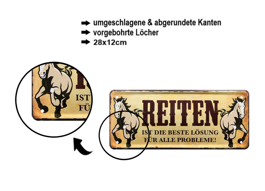 Blechschild ''Reiten ist die beste Lösung für alle Probleme'' 28x12cm