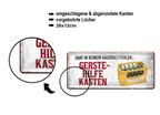 Blechschild ''Darf in keinem Haushalt fehlen Gerstehilfekasten (gelber Kasten)'' 28x12cm