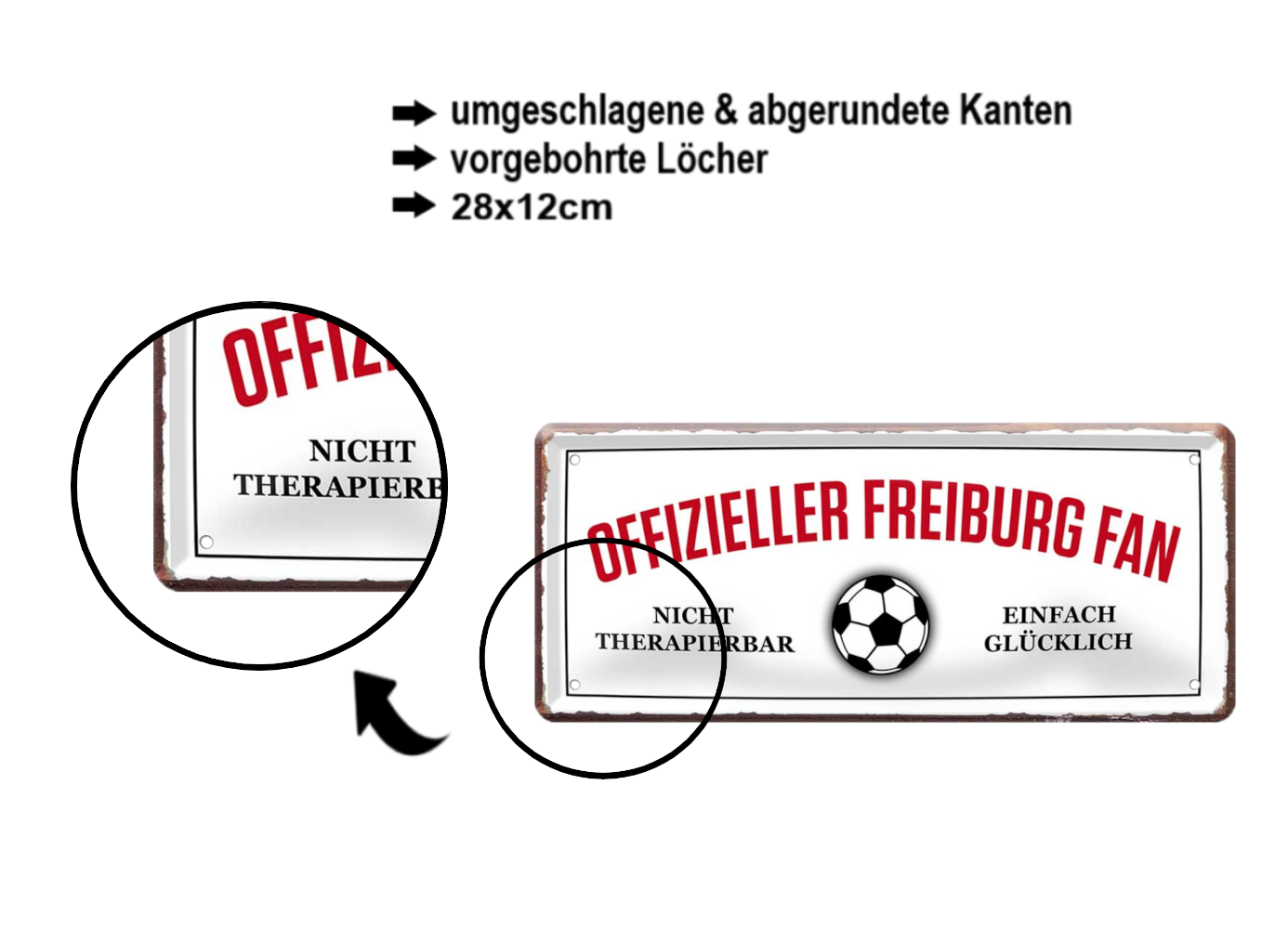 Blechschild ''Offizieller Freiburg Fan'' 28x12cm