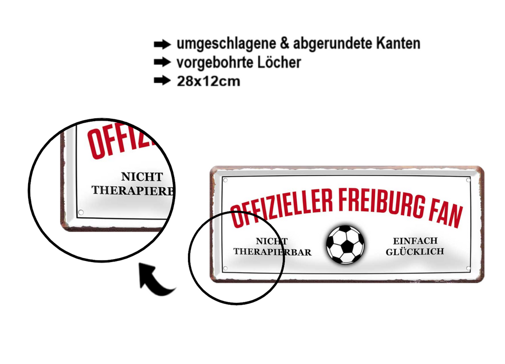 Blechschild ''Offizieller Freiburg Fan'' 28x12cm