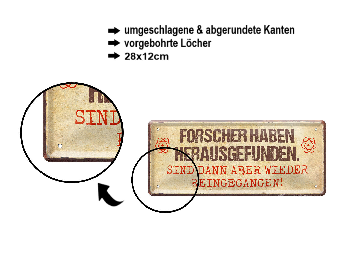 Tin sign "Researchers have found out" 28x12cm