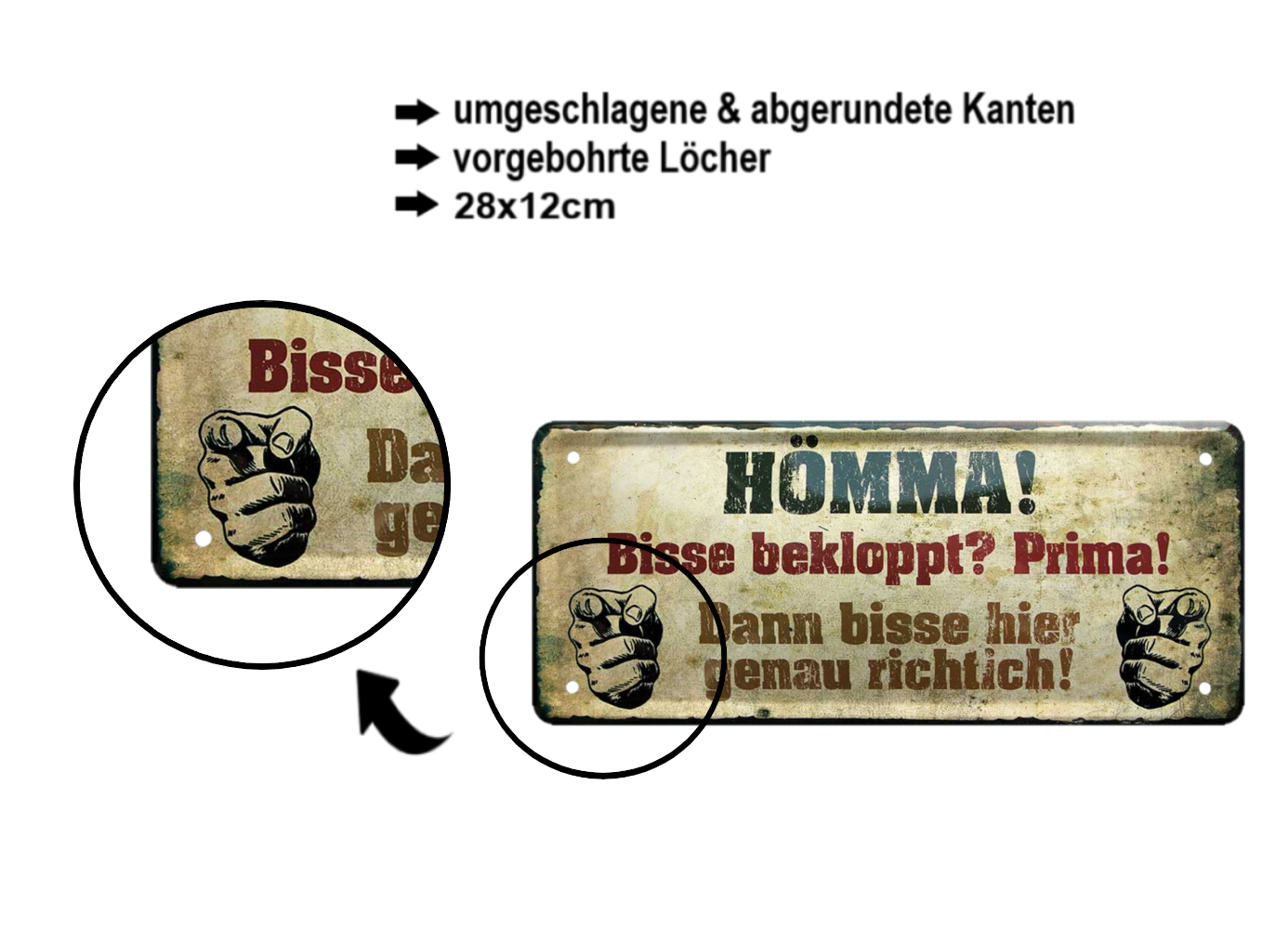 Blechschild ''Hömma Bisse Bekloppt Prima'' 28x12cm