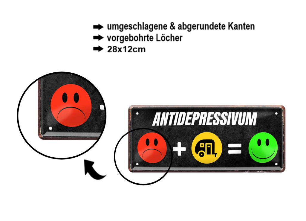 Blechschild ''Antidepressivum Camping'' 28x12cm