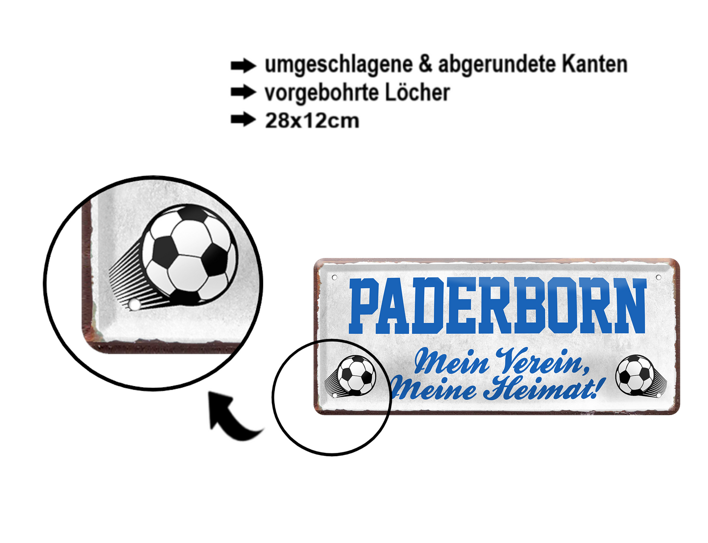 Blechschidl ''Paderborn Mein Verein, meine Heimat'' 28x12cm