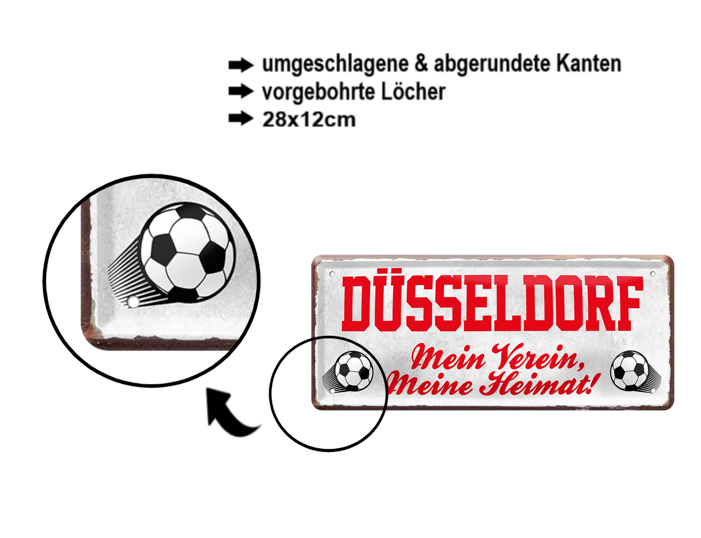 Blechschild ''Düsseldorf Mein Verein, meine Heimat'' 28x12cm