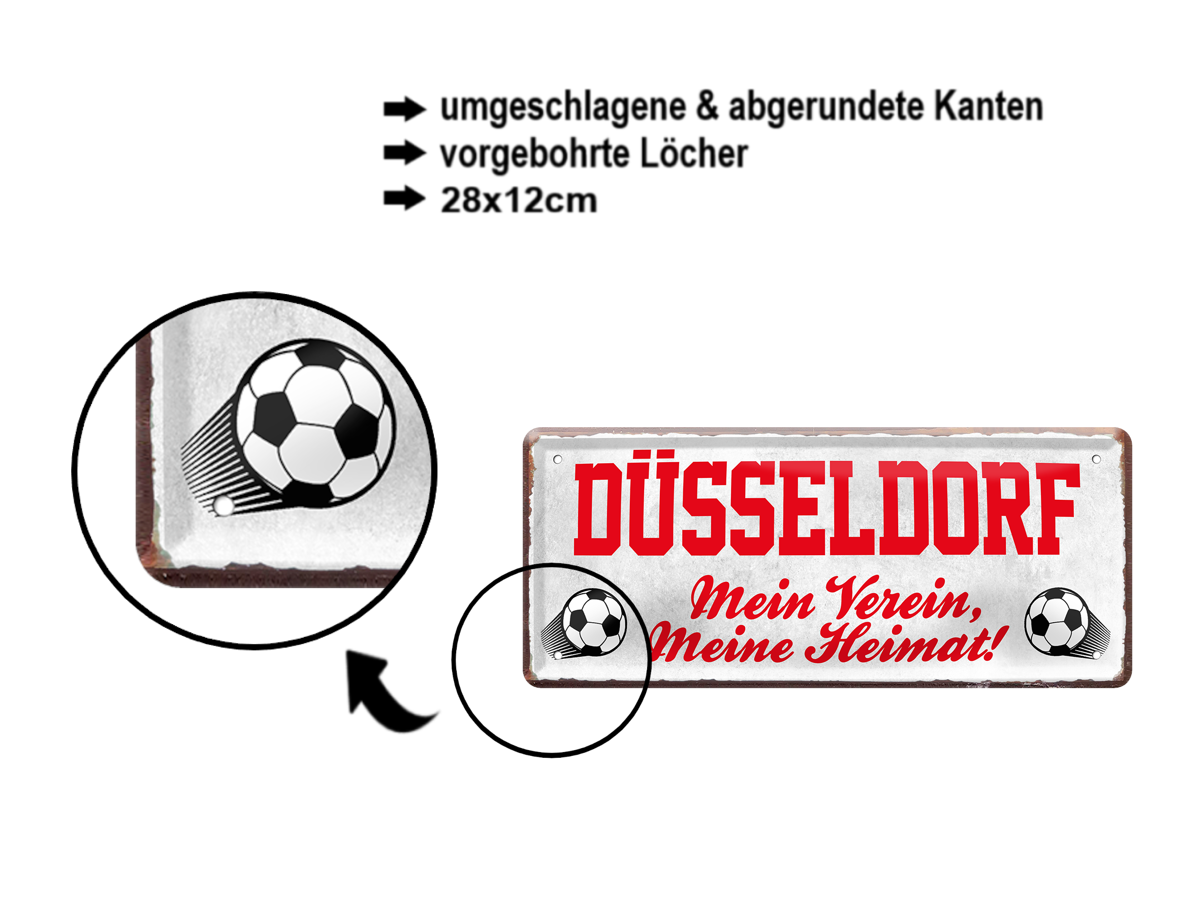 Blechschild ''Düsseldorf Mein Verein, meine Heimat'' 28x12cm