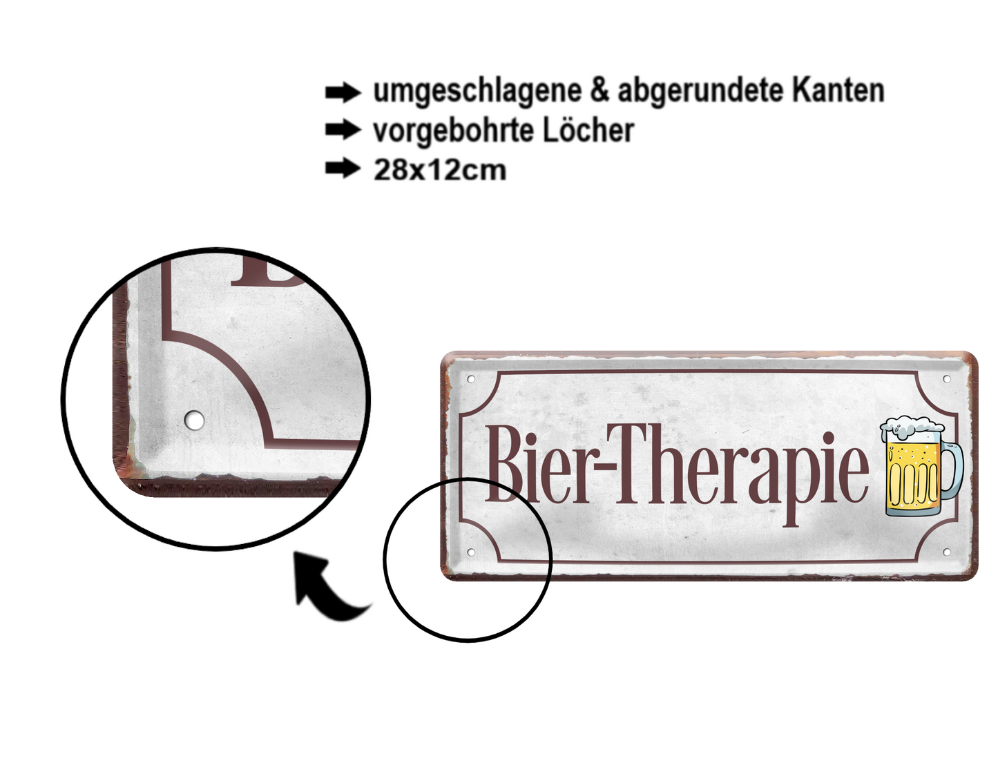 Blechschild ''Bier-Therapie'' 28x12cm