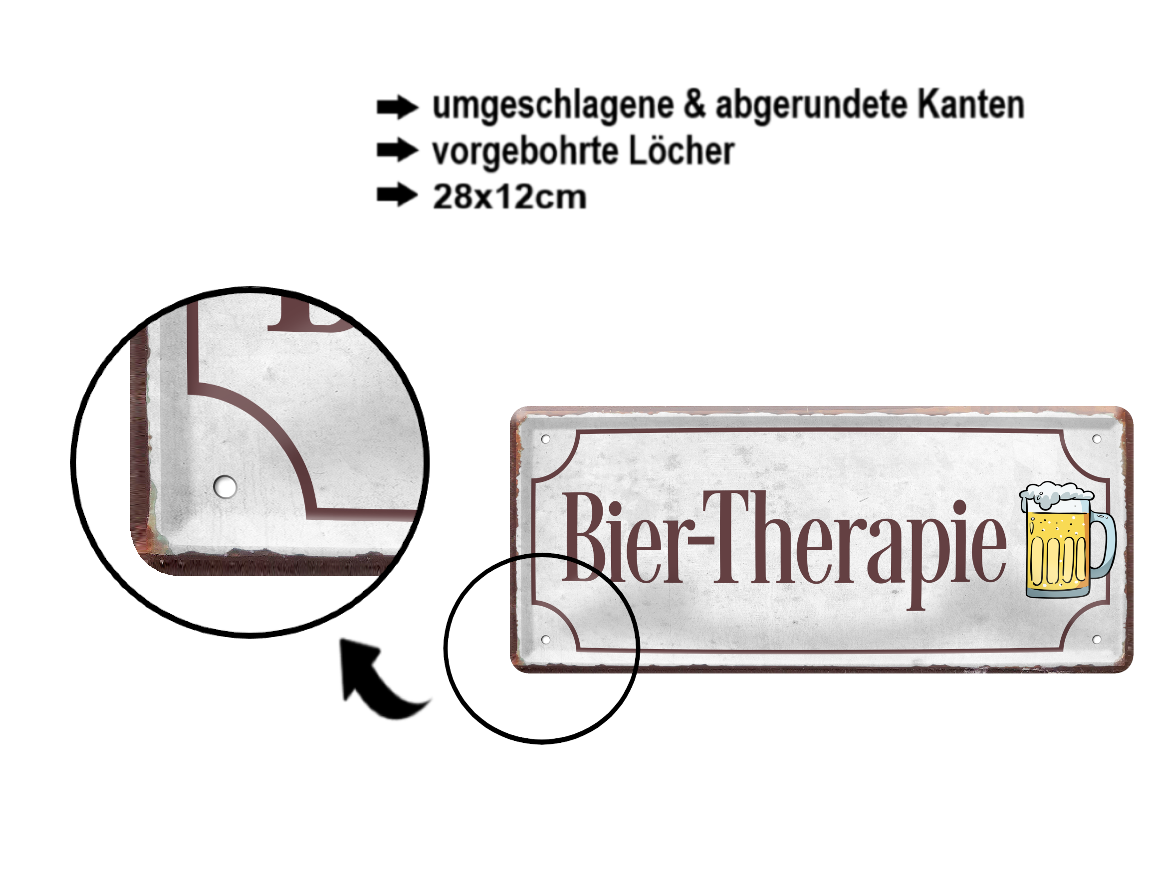 Blechschild ''Bier-Therapie'' 28x12cm