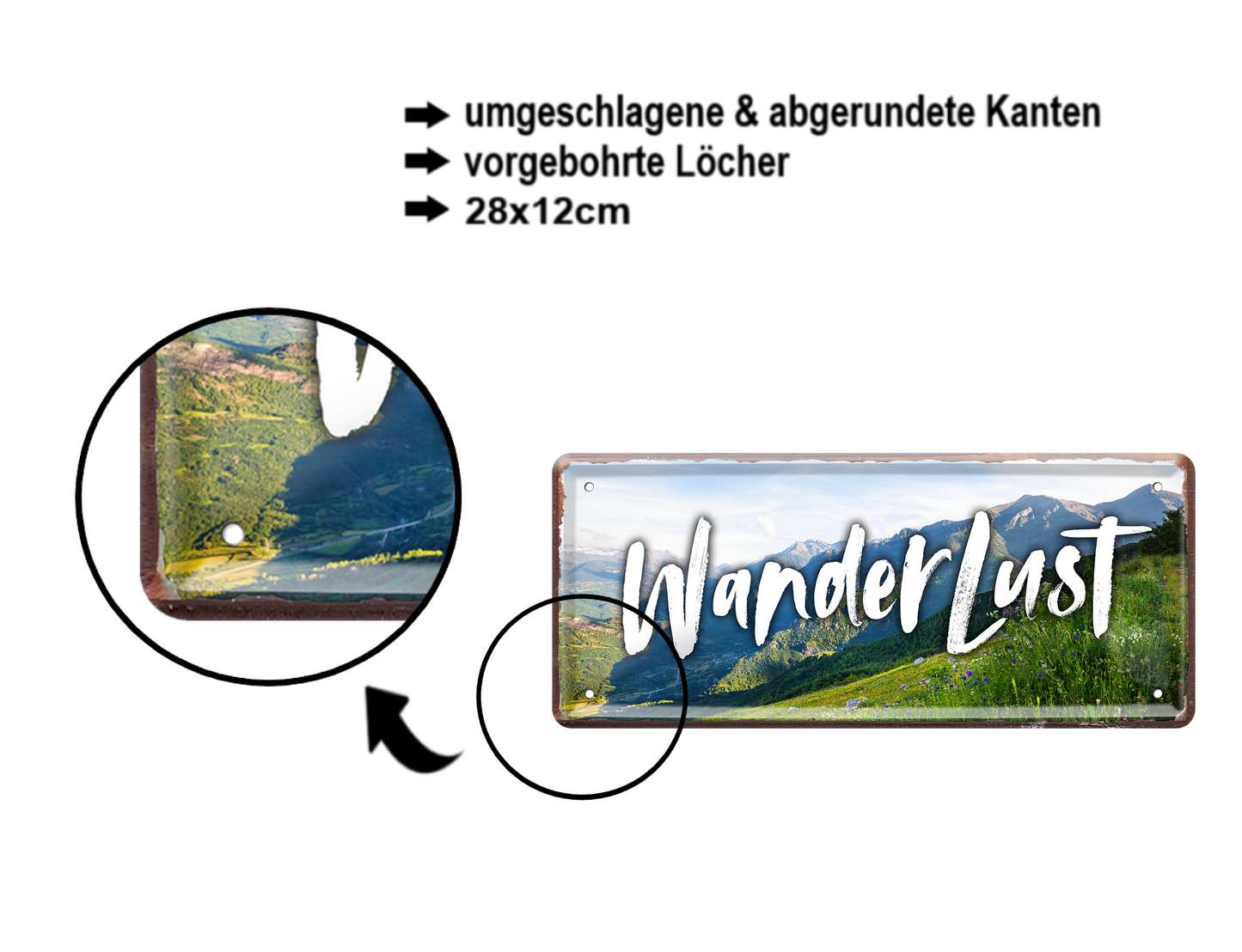 Blechschild ''Wander Lust'' 28x12cm