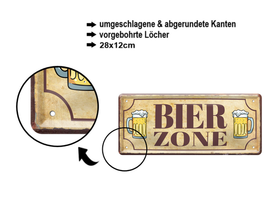 Blechschild ''Bierzone'' 28x12cm