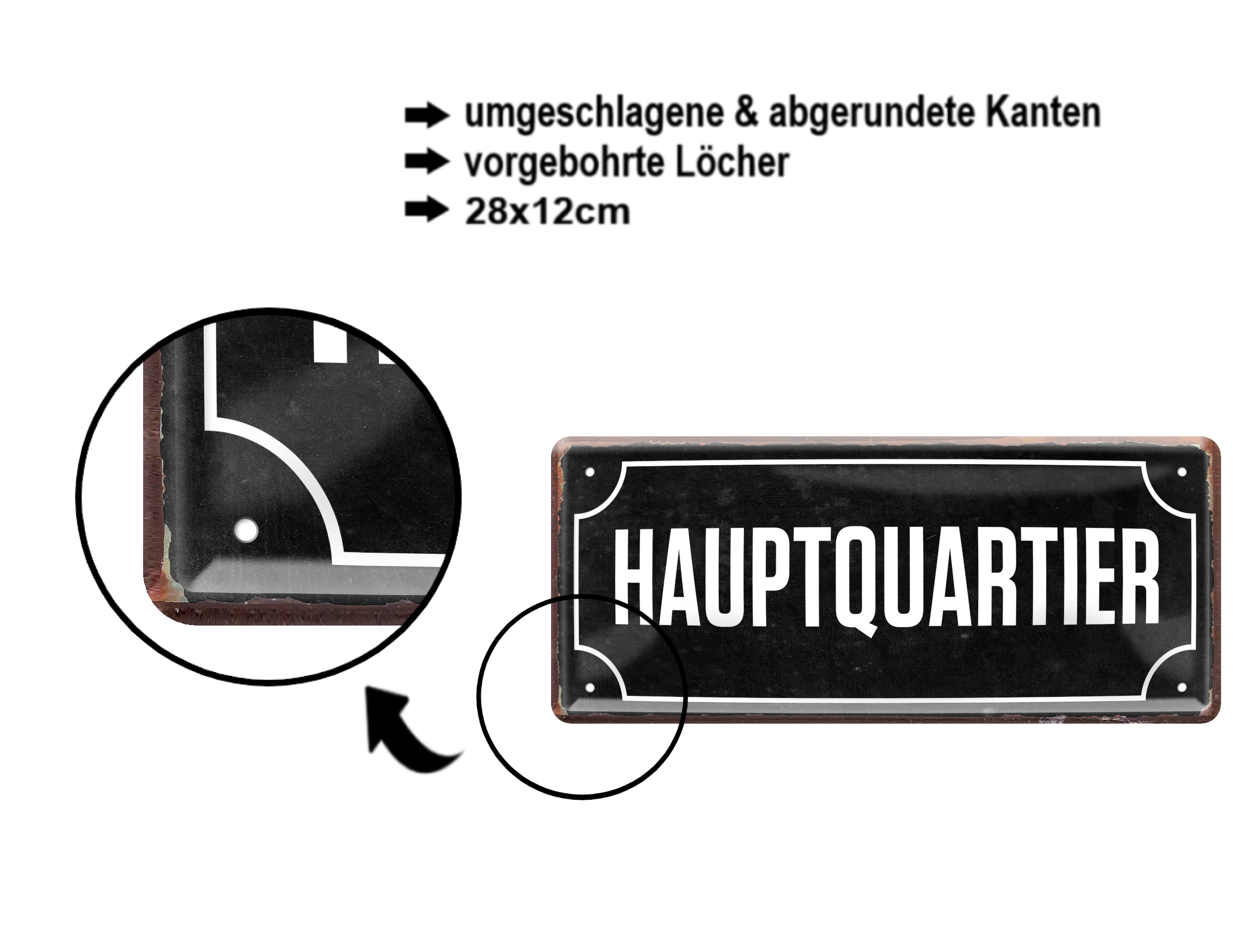 Blechschild ''Hauptquartier'' 28x12cm