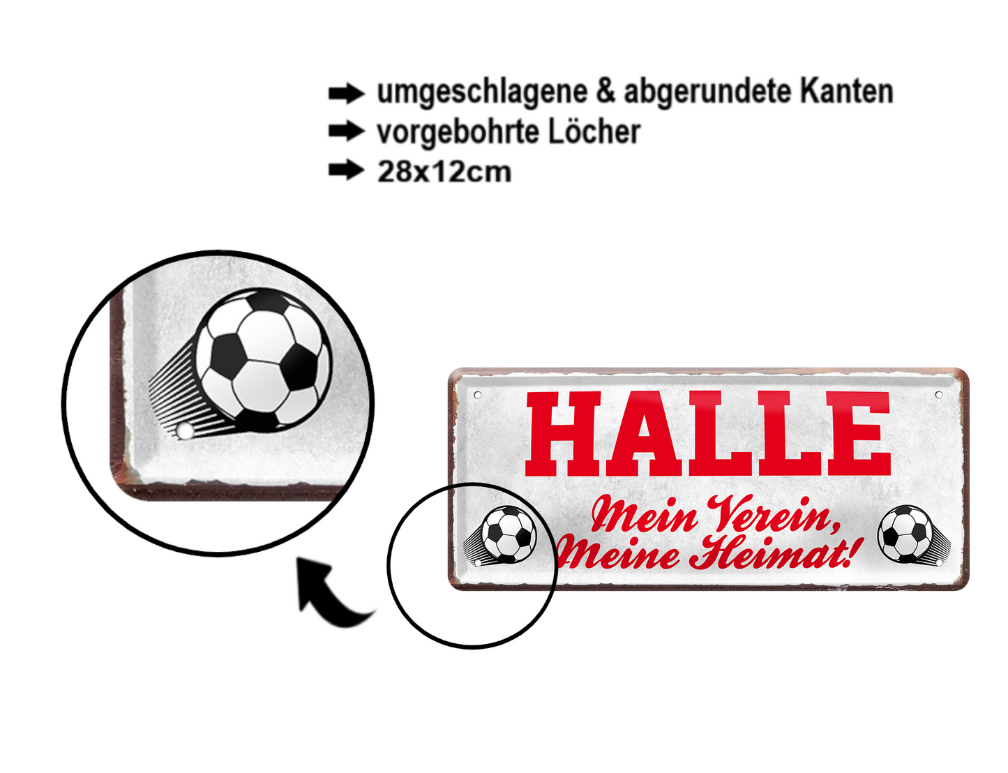 Blechschild ''Halle Mein Verein, meine Heimat'' 28x12cm