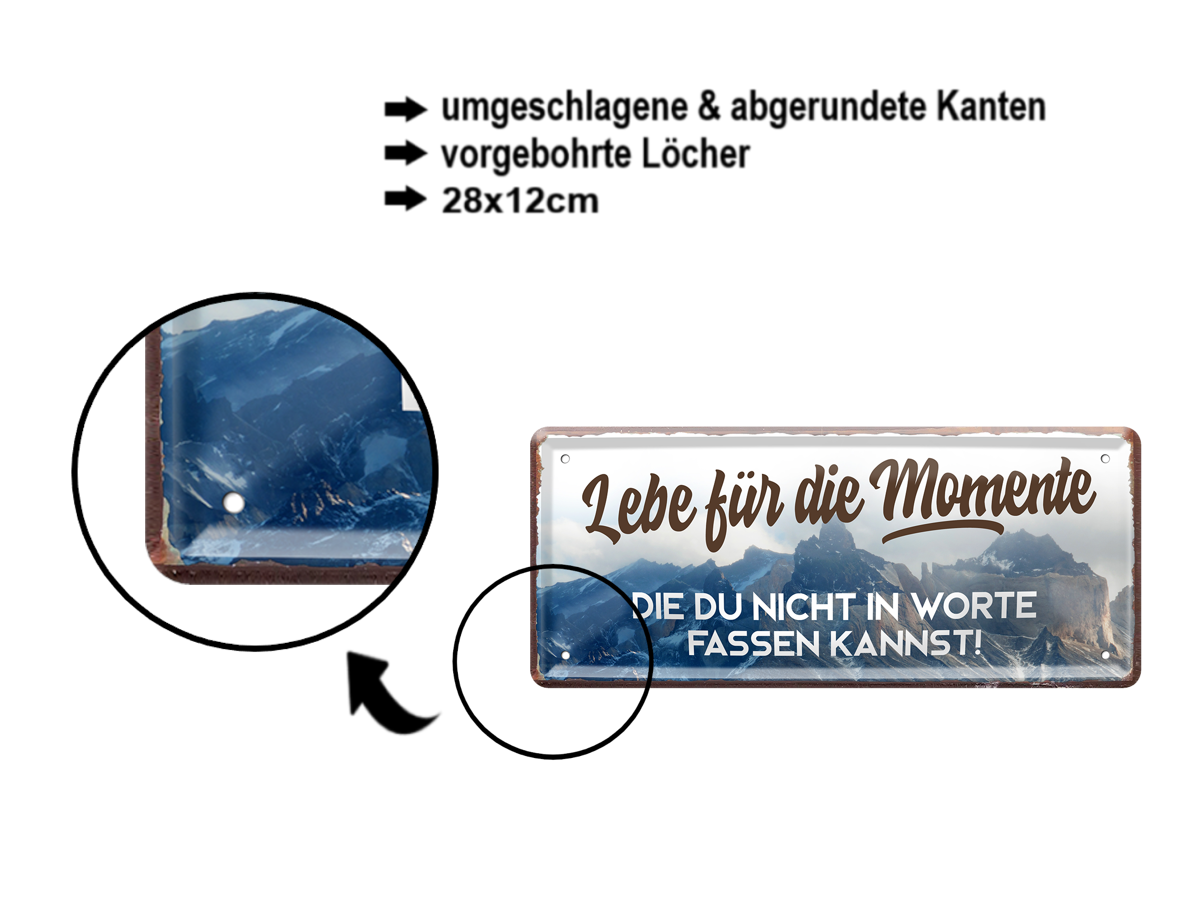 Blechschild ''Lebe für die Momente'' 28x12cm