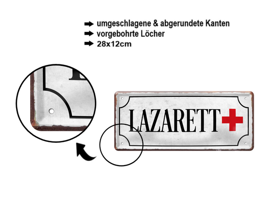 Blechschild ''Lazarett'' 28x12cm