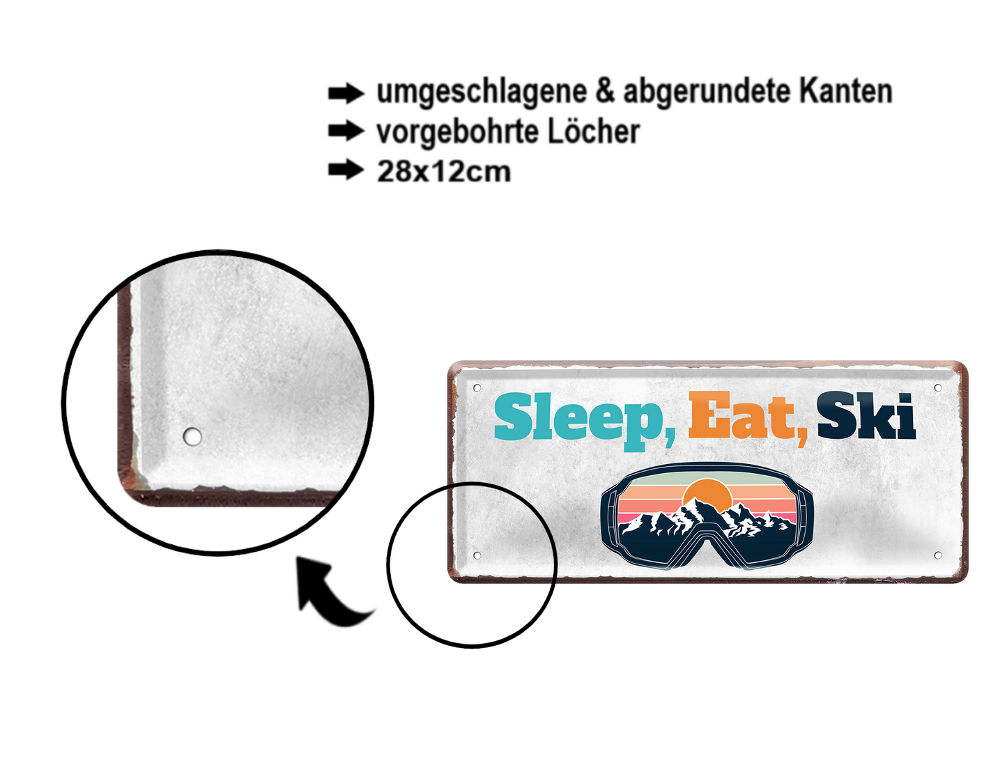 Blechschild ''Sleep, Eat, Ski'' 28x12cm