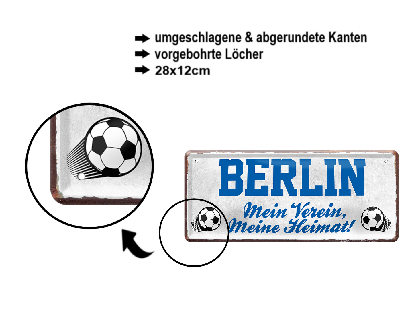 Blechschild ''Berlin Mein Verein, meine Heimat'' 28x12cm