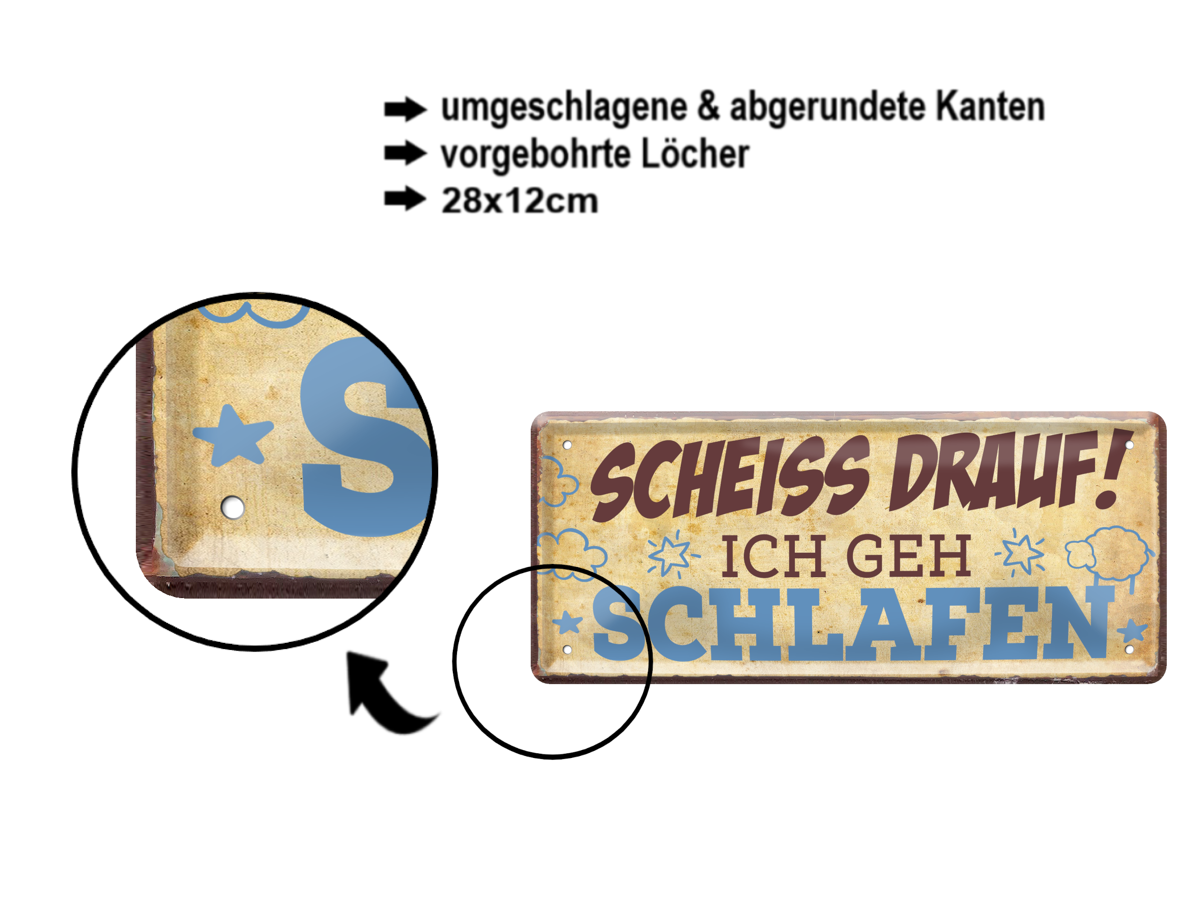 Blechschilder ''Scheiss Drauf'' Saufen Kaffee Biken Meer Urlaub Prinzessin uvm 28x12cm