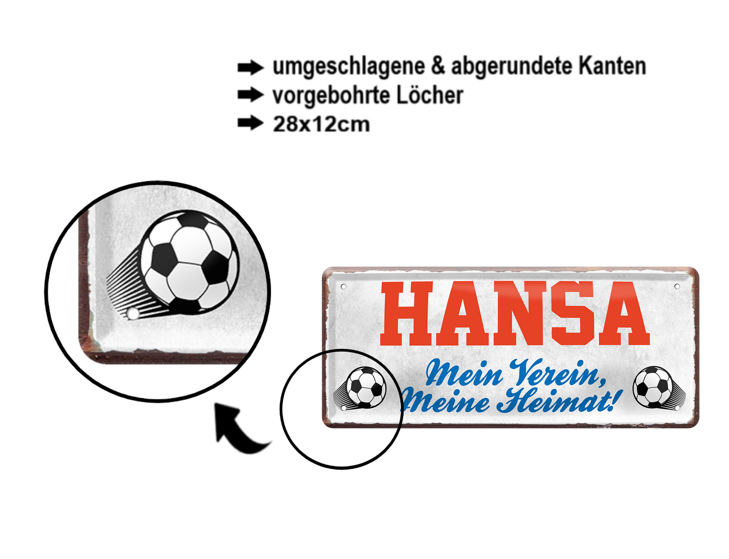 Blechschild ''Hansa Mein Verein, meine Heimat'' 28x12cm