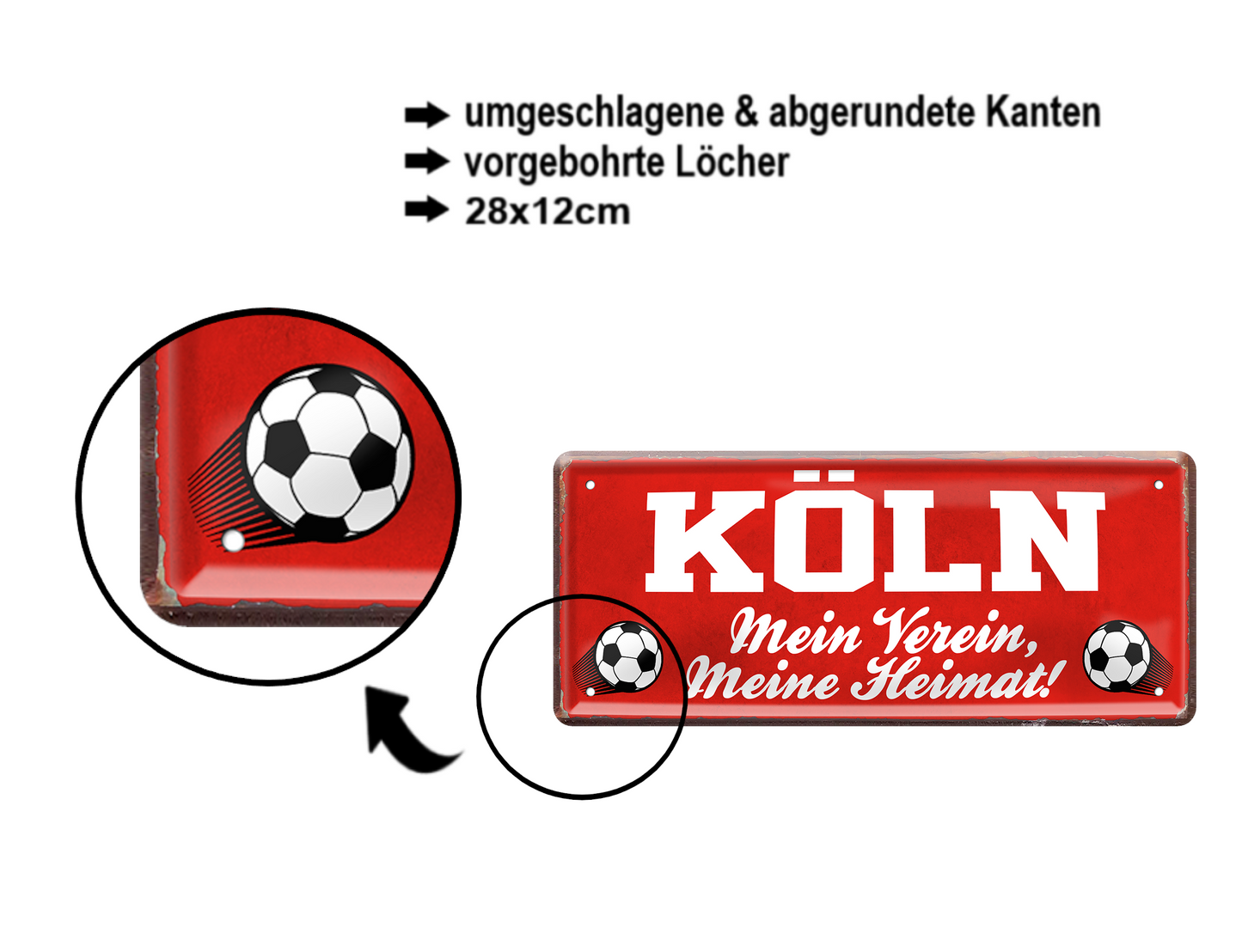 Blechschild ''Köln Mein Verein, meine Heimat'' 28x12cm