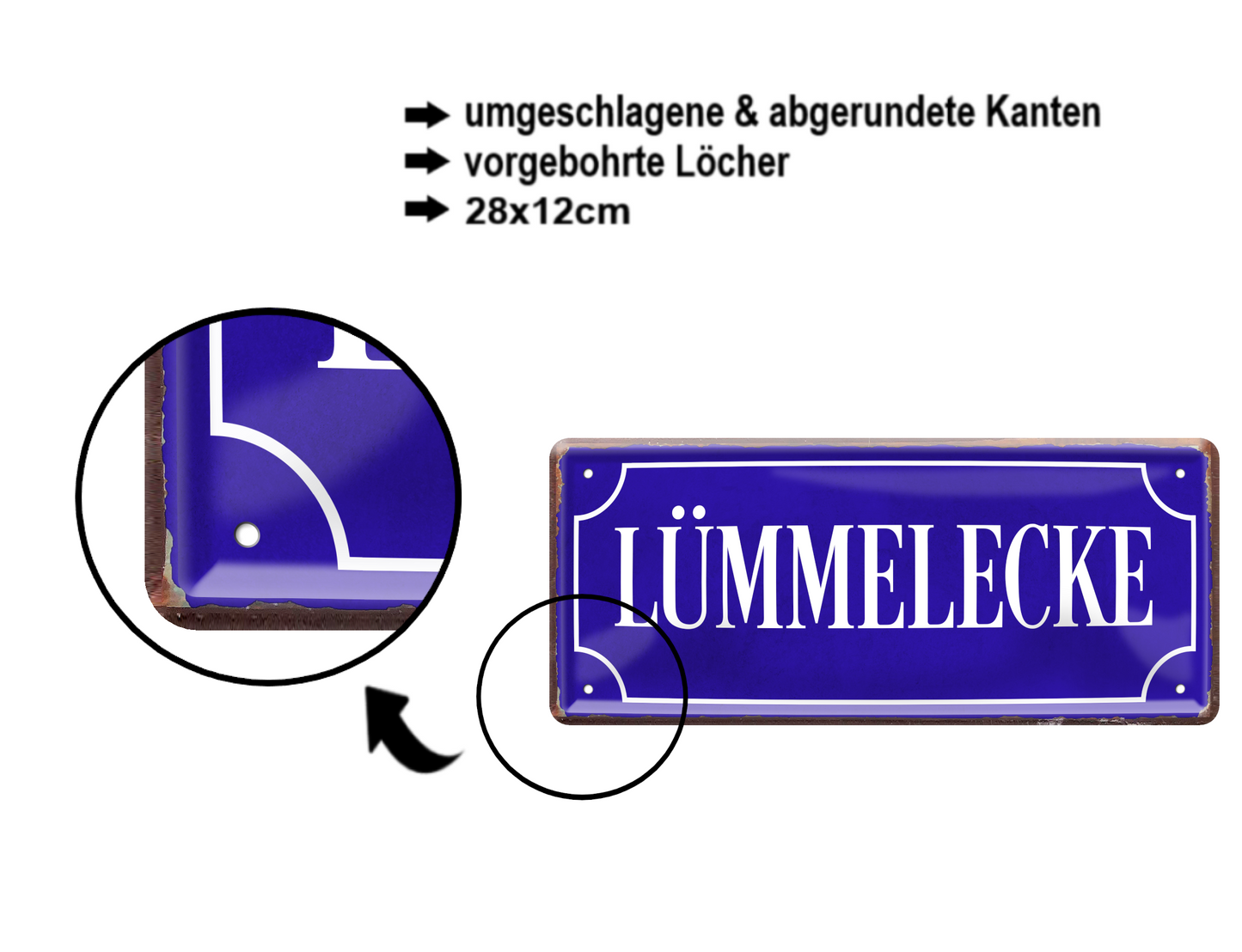 Blechschild ''Lümmelecke (blau)'' 28x12cm